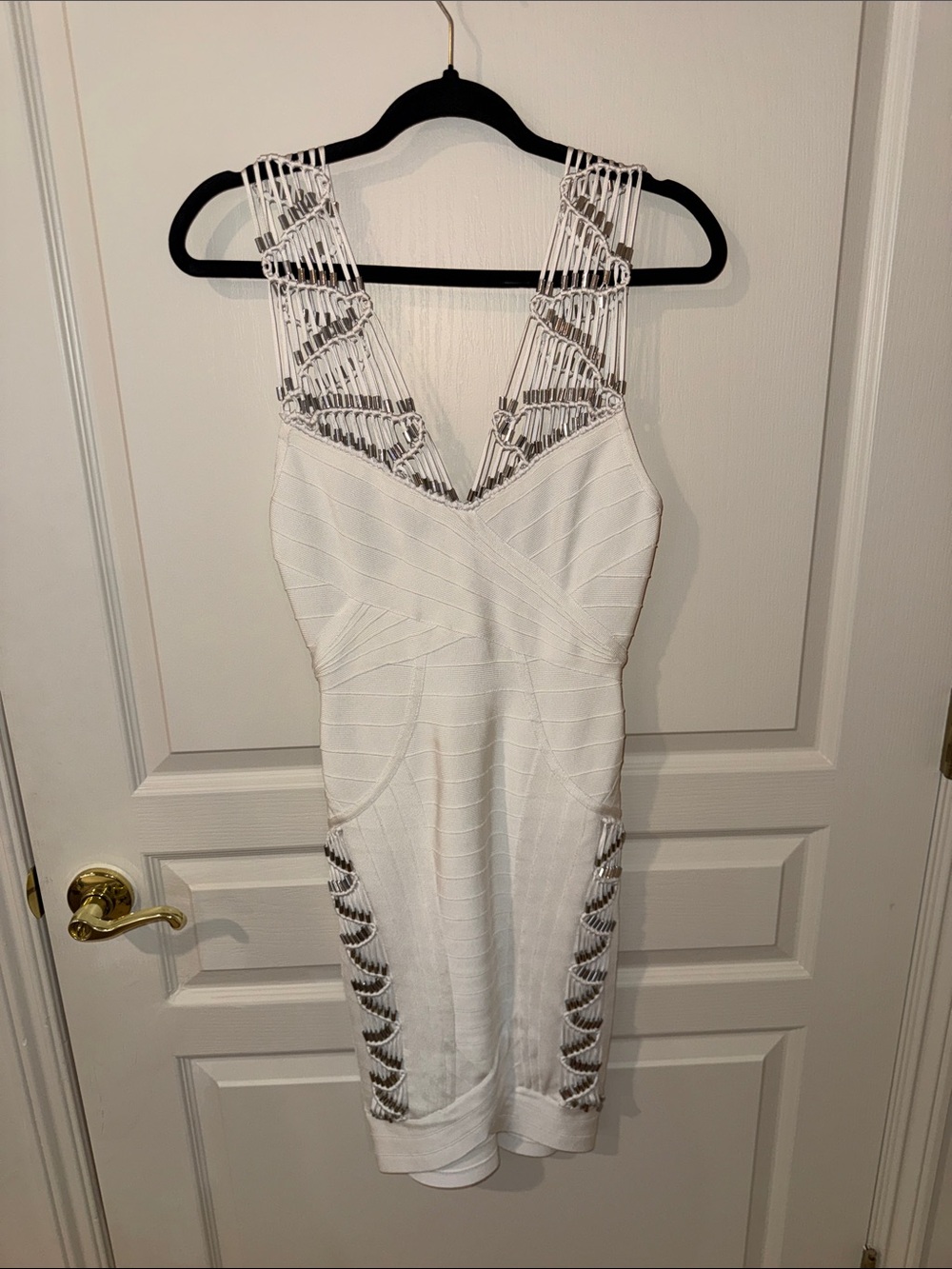 Herve Leger White Beaded Strap Bodycon Mini Dress
